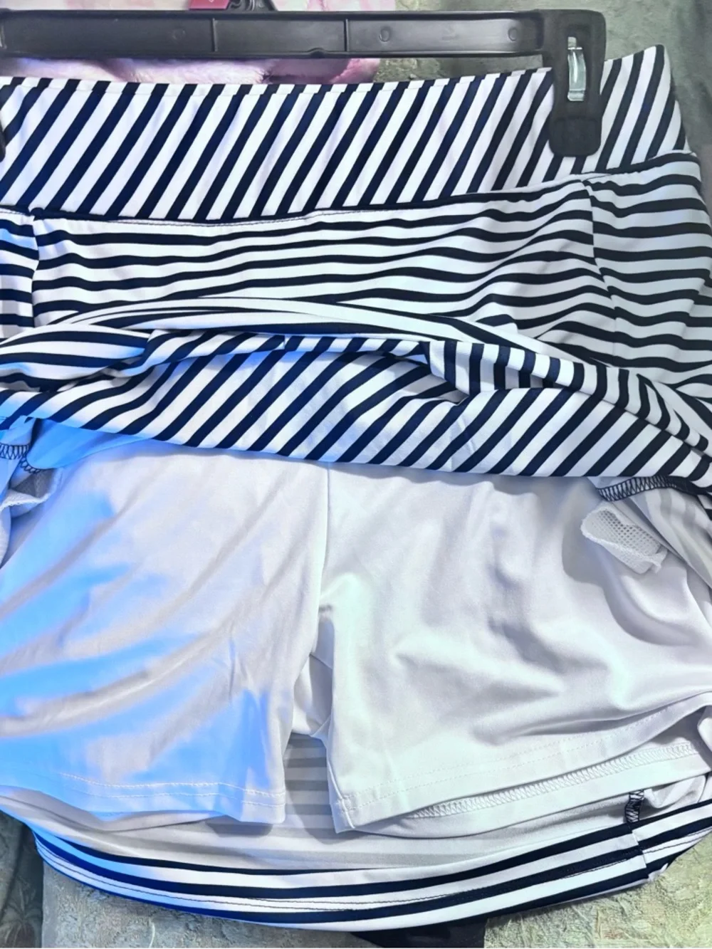 Izod Navy and White Striped Golf Skort with Pleated Flounce - Picture 5 of 6
